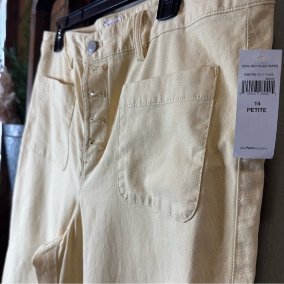 Gap High Rise Wide Leg Cropped Button Fly Yellow Pant Size 14 Petite NWT - Picture 8 of 13